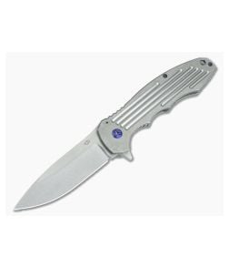CJ Smith Custom Alpha Titanium Frame Lock Flipper Blue Hardware Tumbled CPM-154 - CU-3719 1