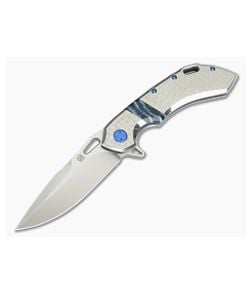 Olamic Cutlery Wayfarer 247 Jeweled Ti Blue Mammoth Tooth Inlay Satin M390 Flipper - CU-3737 1