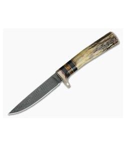 Burr Oak Custom Neck Knife Tight Twist Damascus Mokume Ebony Amber & Stag - CU-3886 1
