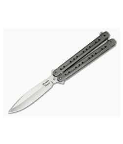 Craig Camerer Mid-Tech Skeleton Balisong Distressed Channel Titanium CPM-154 Spear Point - CU-3929 1
