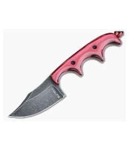 Alan Folts Custom Minimalist Bowie Neck Knife Black Washed CPM-154 Red Kirinite Acrylic - CU-3980 1
