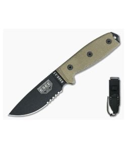 ESEE 3MIL Black Part Serrated Blade Black Sheath - ESEE-3MIL-S-B 1