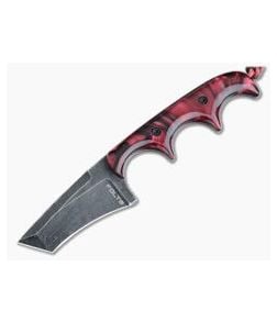 Alan Folts Custom Minimalist Tanto Neck Knife Black Washed CPM-154 Red Kirinite Acrylic - CU-4031 1