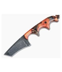 Alan Folts Custom Minimalist Tanto Neck Knife Black Washed CPM-154 Orange Kirinite Acrylic - CU-4032 1