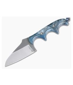 Alan Folts Custom Minimalist Modified Wharncliffe Neck Knife Polished Two-Tone CPM-154 Blue Custom Acrylic - CU-4037 1