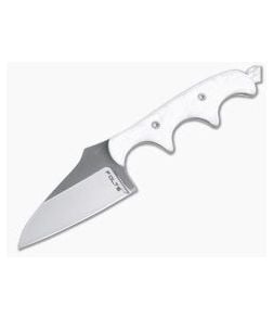 Alan Folts Custom Minimalist Modified Wharncliffe Neck Knife Polished Two-Tone CPM-154 White Kirinite Acrylic - CU-4038 1
