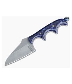 Alan Folts Custom Minimalist Modified Wharncliffe Neck Knife Tumbled CPM-154 Blue Kirinite Acrylic - CU-4040 1