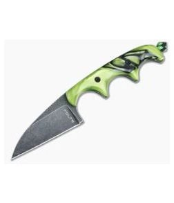 Alan Folts Custom Minimalist Wharncliffe Neck Knife Toxic Green Kirinite Black Washed CPM154 - CU-4062 1