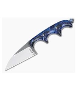 Alan Folts Custom Minimalist Wharncliffe Neck Knife Custom Blue Acrylic Polished Two-Tone CPM154 - CU-4068 1