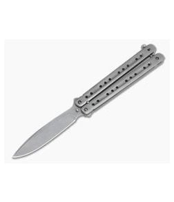 Craig Camerer Continuum Mid-Tech Balisong Orange Peel Channel Titanium Acid Stonewashed CPM-154 - CU-4070 1