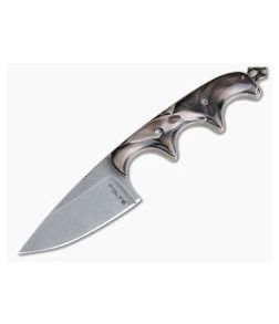Alan Folts Custom Minimalist Drop Point Neck Knife Brown Kirinite Tumbled CPM154 - CU-4075 1