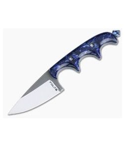 Alan Folts Custom Minimalist Drop Point Neck Knife Blue Pearl Kirinite Polished CPM154 - CU-4079 1