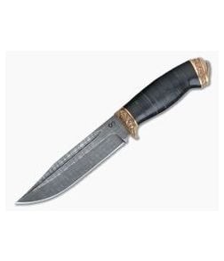 Olamic Cutlery Voykar HT Stacked Leather Bronze Fittings Damascus Fixed Blade - CU-4115 1