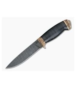 Olamic Cutlery Suna Stacked Leather Bronze Fittings Damascus Fixed Blade - CU-4117 1