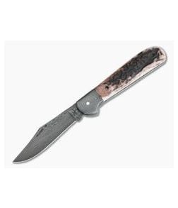 Chuck Hawes Custom Stag Copperhead Burl Pattern Damascus - CU-4165 1