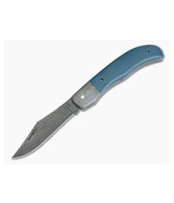 Chuck Hawes Custom Blue Denim Micarta Hunter Burl Pattern Damascus Blade - CU-4166 1