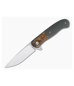 Burger Custom Atlas Plus Spalted Oak Burl LVA Carbon Fiber M390 Flipper 4170 - CU-4170 1