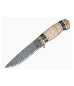 Olamic Cutlery Suna Stacked Birch Bronze Fittings Damascus Fixed Blade 4216 - CU-4216 1