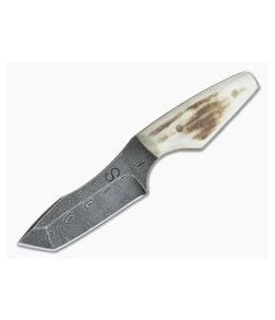 Olamic Cutlery Tanto Damascus and Stag Neck Knife with Leather Sheath 4217 - CU-4217 1