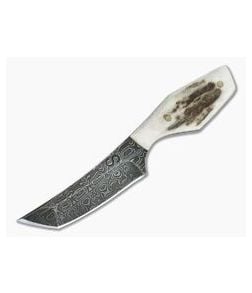Olamic Cutlery Tanto Damascus and Stag Neck Knife with Leather Sheath 4218 - CU-4218 1