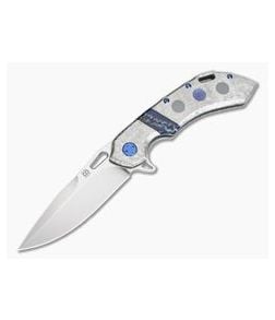 Olamic Cutlery Wayfarer 247 Triple Dot Zirc/Timascus Mammoth Tooth Stripe Inlay Frosty Titanium Satin M390 Flipper - CU-4223 1