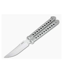 Enrique Pena Custom Pena-Song Satin CPM-154 Hole Milled Titanium Butterfly Knife w/ Steel Flame Clip - CU-4228 1