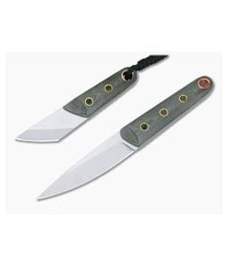 Sergey Rogovets Custom Green Micarta Kwaiken and Kiridashi Fixed Blade Knife Set 4253 - CU-4253 1
