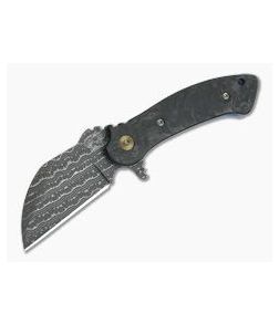 Grindhouse Knives TMAx #10 Nichols Iguana Damascus Marbled Carbon Fiber Blue Titanium Flipper - CU-4311 1