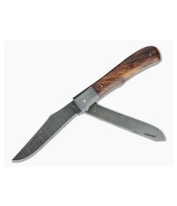 Chuck Hawes Custom Two-Blade Trapper Desert Ironwood Ladder Damascus Slip Joint 4335 - CU-4335 1