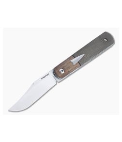 Enrique Pena Custom Barlow Clip Point Bolstered Green Canvas Micarta Front Flipper 4404 - CU-4404 1