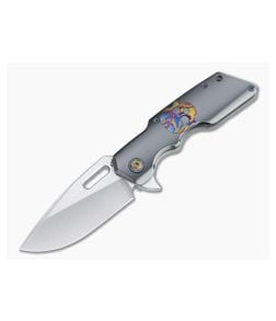 Attn2Detail Medium Mark I Drop Point Satin S45VN Zirconium Moku-Ti Skull Titanium Flipper 4462 - CU-4462 1