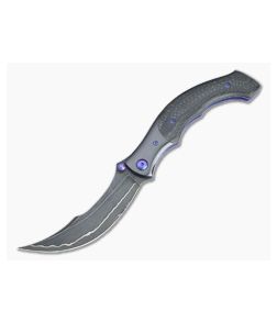 Alan Folts Ritual Dion San Mai D2 Damascus Zirconium Bolstered Carbon Fiber Liner Lock Folder 4485 - CU-4485 1