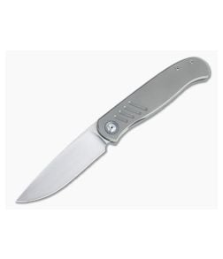 Burger Custom Atlas SFL Drop Point Satin Elmax Grooved Gray Titanium Frame Lock Front Flipper 4495 - CU-4495 1