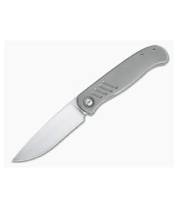 Burger Custom Atlas SFL Drop Point Satin Elmax Grooved Gray Titanium Frame Lock Front Flipper 4496 - CU-4496 1