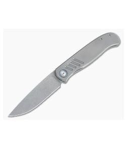 Burger Custom Atlas SFL Drop Point Acid Washed Elmax Grooved Gray Titanium Frame Lock Front Flipper 4497 - CU-4497 1