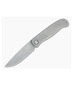 Burger Custom Atlas SFL Drop Point Acid Washed Elmax Grooved Gray Titanium Frame Lock Front Flipper 4499 - CU-4499 1