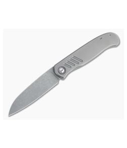Burger Custom Atlas SFL Sheepsfoot Acid Washed Elmax Grooved Gray Titanium Frame Lock Front Flipper 4502 - CU-4502 1