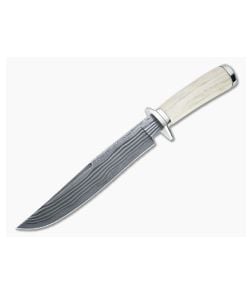 Bill Miller Custom Large Fighter Carbon Damascus Smooth Sambar Stag Fixed Blade 4535 - CU-4535 1