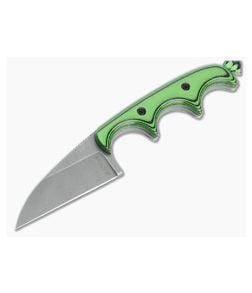 Alan Folts Custom Minimalist Wharncliffe Tumbled CPM-154 Toxic Green/Black G10 Fixed Blade Neck Knife 4632 - CU-4632 1
