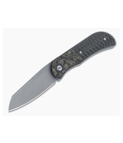 Burger Custom EXK Plus SF Acid Wash M390 Dark Matter Gold Fatcarbon Bolster Carbon Fiber Front Flipper 4669 - CU-4669 1