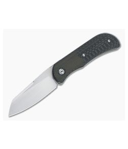 Burger Custom EXK Plus SF Satin M390 Green Micarta Bolster Carbon Fiber Front Flipper 4675 - CU-4675 1