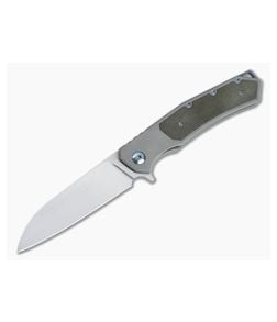 Burger Custom Sierra Satin Elmax Green Linen Micarta Titanium Frame Lock Flipper 4689 - CU-4689 1