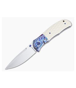 John W. Smith Custom Fusion Satin S45VN Mokuti Bolstered Ivory Paper Micarta Folder 4695 - CU-4695 1