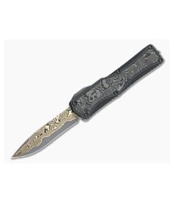 Heretic Custom Colossus Recurve Bakers Forge Damascus Black Dunes Fat Carbon OTF Automatic 4726 - CU-4726 1