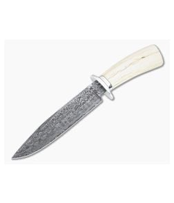 Bill Miller Custom Fighter Large Carbon Damascus Walrus Ivory Fixed Blade 4763 - CU-4763 1