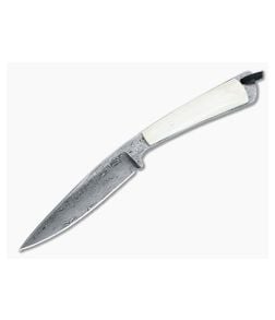 Bill Miller Custom Drop Point Bird and Trout Carbon Damascus Walrus Ivory Fixed Blade 4768 - CU-4768 1