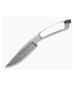 Bill Miller Custom Clip Point Bird and Trout Carbon Damascus Walrus Ivory Fixed Blade 4769 - CU-4769 1