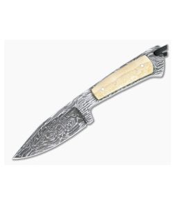Bill Miller Custom Clip Point Caper Carbon Damascus Walrus Ivory Fixed Blade 4771 - CU-4771 1