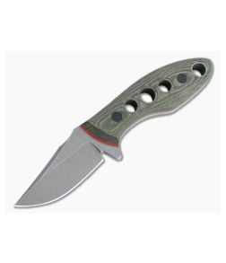 Tom Krein Custom Tusk Bowie Acid Washed XHP Speed Hole Green Linen Micarta Fixed Blade - CU-4803 1