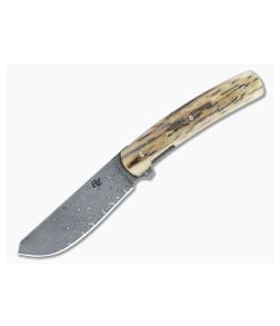 Brad Zinker Bartlow Skinner Flipper Mammoth Ivory Handles Vegas Forge Fireball Damascus Blade 4886 - CU-4886 1
